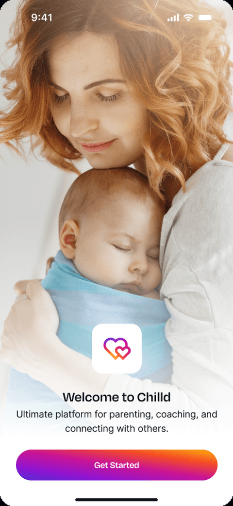 Chilld welcome screen with the tagline, the ultimate platform for parenting, coaching, and connecting with others